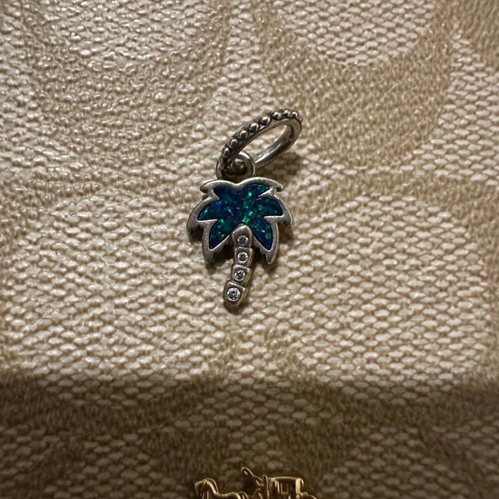 Pandora Opalescent Green Palm Tree Dangle Charm